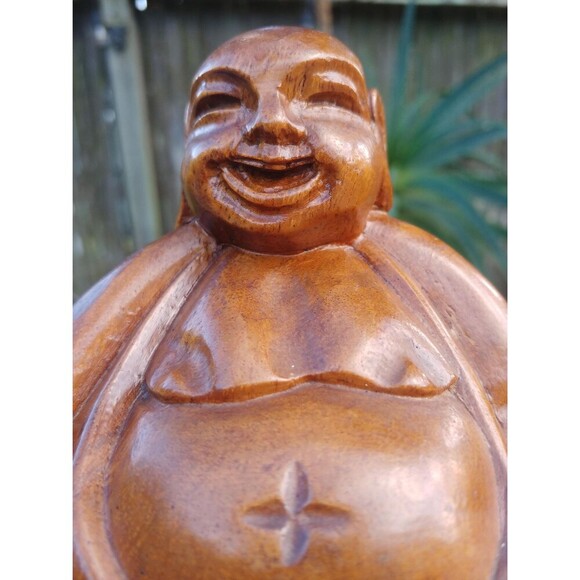 Vintage Monkey Pod Wood Buddha Figurine Handcrafted In The Philippines - Picture 6 of 10